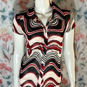 Vintage Janette Black and White Short Sleeve Fitted Button Down